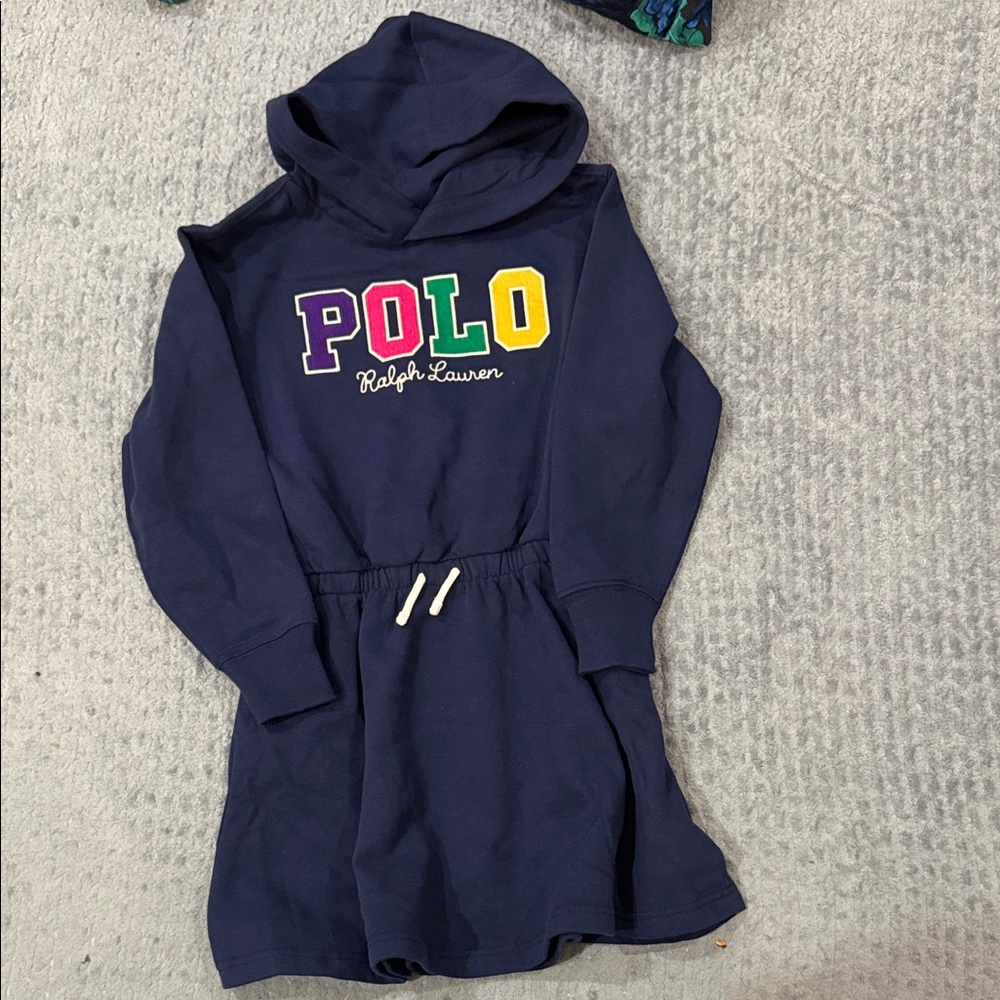 Polo by Ralph Lauren Navy Hoodie Dress with Bright Multicolor POLO small 7
